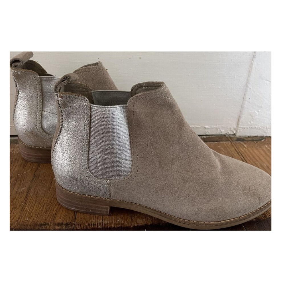 Toms Ella Bootie Taupe Suede Metallic Leather Womens Size 6W